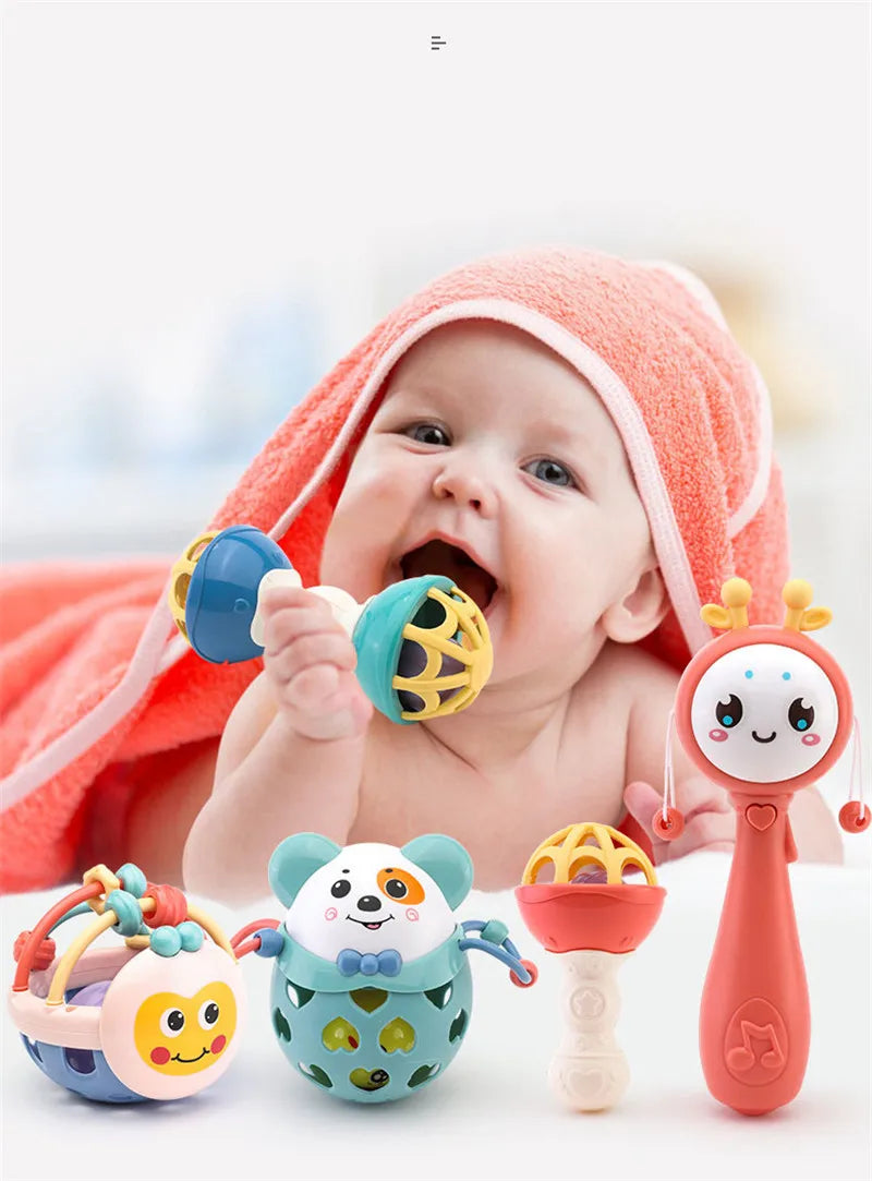 Baby Toys 0 12 Months Sensory Rattle Teether Ball Grasping Activity Silicone Teething Toys For Babies Development Toys 1 Years