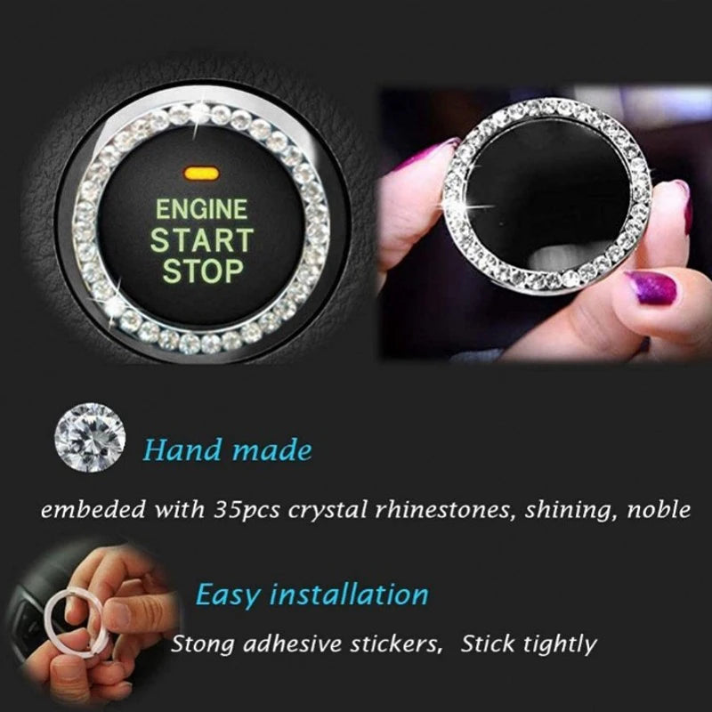 New Car One-key Start Button Decoration Ring with Diamond Rhinestone Circle Start Stop Switch Ring Car Interior Accessories