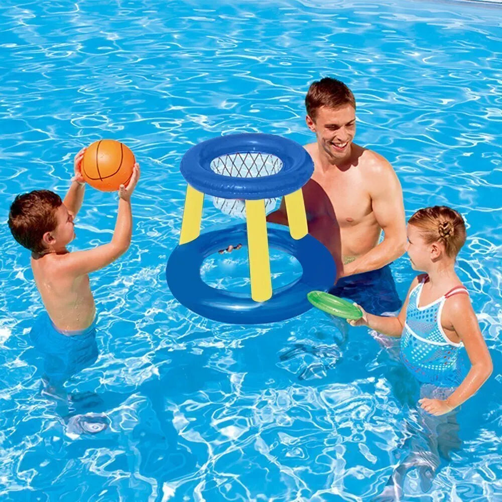 Kids Boy Playing Inflatable Beach Floating Hoops Swimming Pool Toys Children Ball Games Volleyball Basketball Water Sports