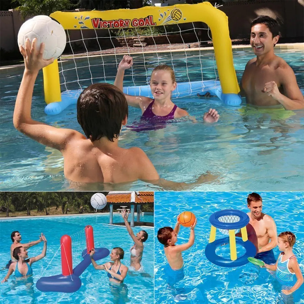 Kids Boy Playing Inflatable Beach Floating Hoops Swimming Pool Toys Children Ball Games Volleyball Basketball Water Sports