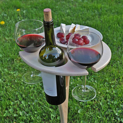 Outdoor Portable Foldable Wine Table Easy To Carry with Round Desktop Mini Wooden Rack Picnic Party Travel