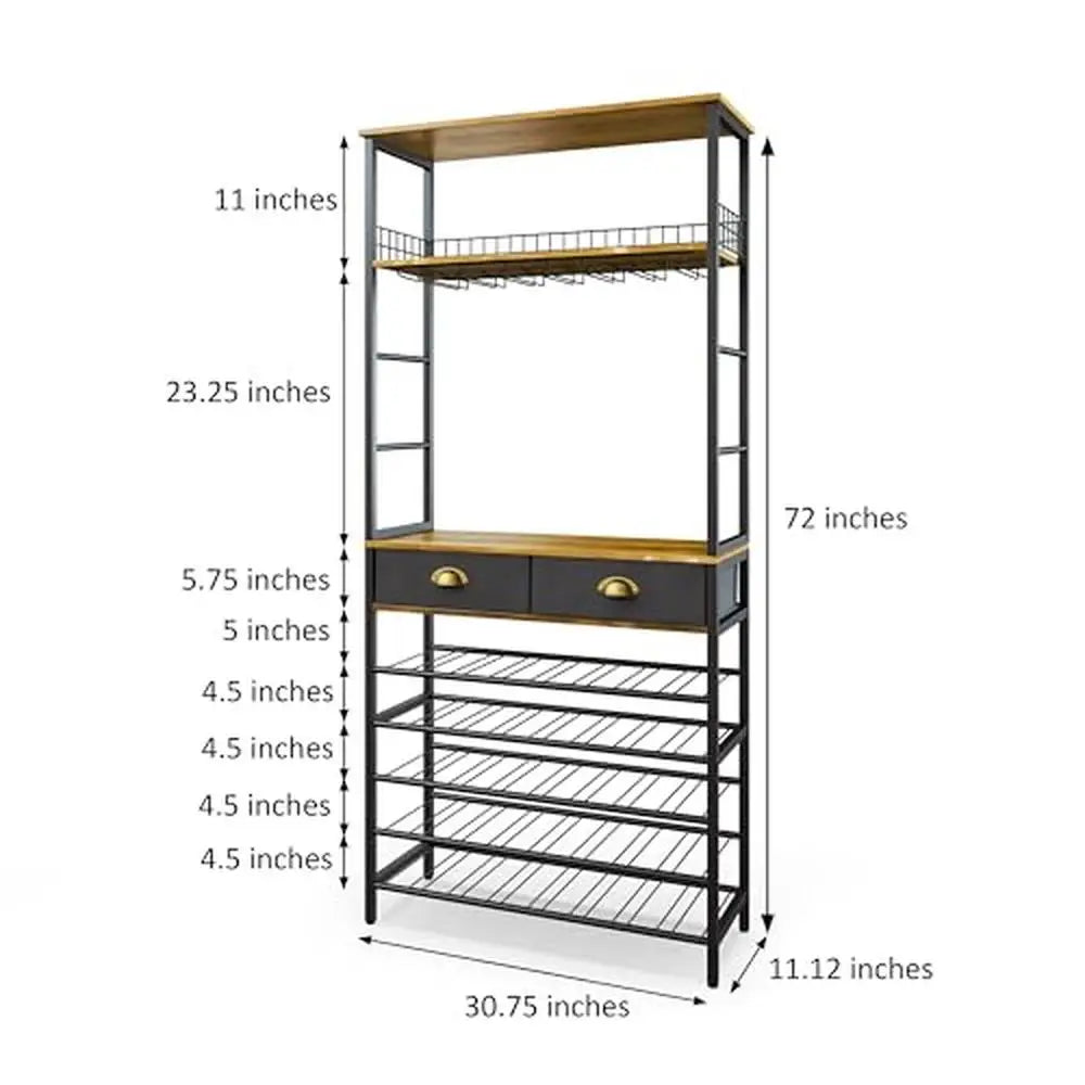 Wine Rack with  Glasses Holder Liquor Cabinet Bar Home Storage Drawers Shelves Floor Freestanding 40 Bottles 21