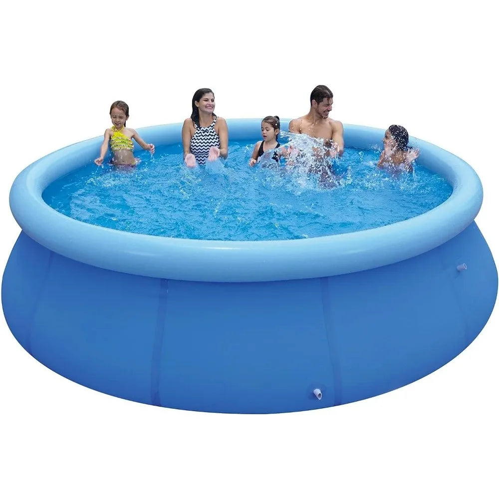 Inflatable Swimming Pool 12ft x 36in Outdoor Above Ground Round Air Top Ring Pools, for Adults,With Repair Patch,﻿ Blue