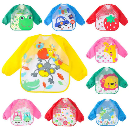 Children Feeding Smock Bib Burp Painting Drawing Soft Toddler Clothing Bandana Bibs Cute Baby Bibs Waterproof Long Sleeve Apron