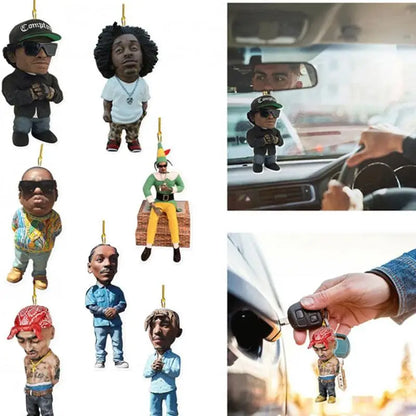 Car RearView Mirror 2D Pendant Car Interior Hanging Ornament Hip Hop Funny Rapper Mini Acrylic Decoration Room Office Doll Decor