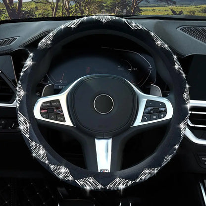 Bling Bling Diamond Rhinestones Car Steering Wheel Cover 37/38cm Auto Interior Accessories Women Case Car Styling Four Seasons