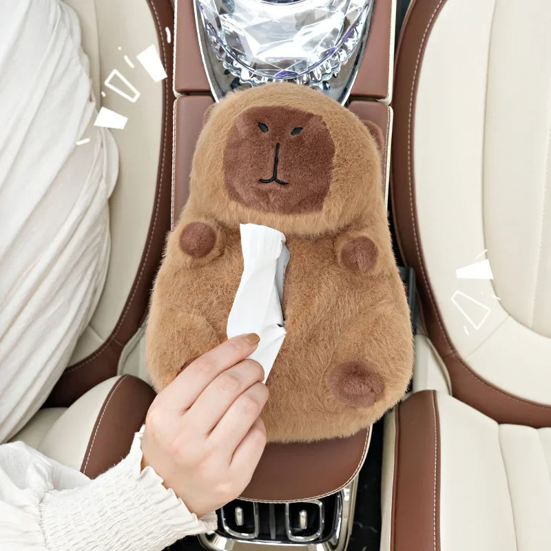 Car Tissue Boxes Capybara Plush accessories Car Backseat Hanging Tissue Bag Box Plush holder cover Auto Toys Interior Decoration