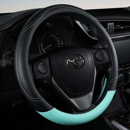 PU Leather Contrast Colour Car Steering Wheel Cover  Sweat Absorbent, Wear Resistant and Non-slip, Universal in All Seasons