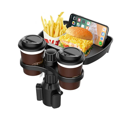 Dual Cup Holder Expander Adjustable for 360°Rotating Multifunctional Car Seat Cup Holder Snack Tray Drink Holder