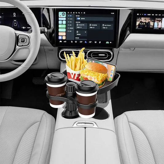 Dual Cup Holder Expander Adjustable for 360°Rotating Multifunctional Car Seat Cup Holder Snack Tray Drink Holder