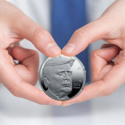 Trump Commemorative Coin Badges Challenge 2024 Trump Coin Silver-Plated Decorative Jewelry For Family Collectibles And Souvenir