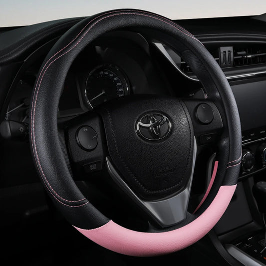 PU Leather Contrast Colour Car Steering Wheel Cover  Sweat Absorbent, Wear Resistant and Non-slip, Universal in All Seasons