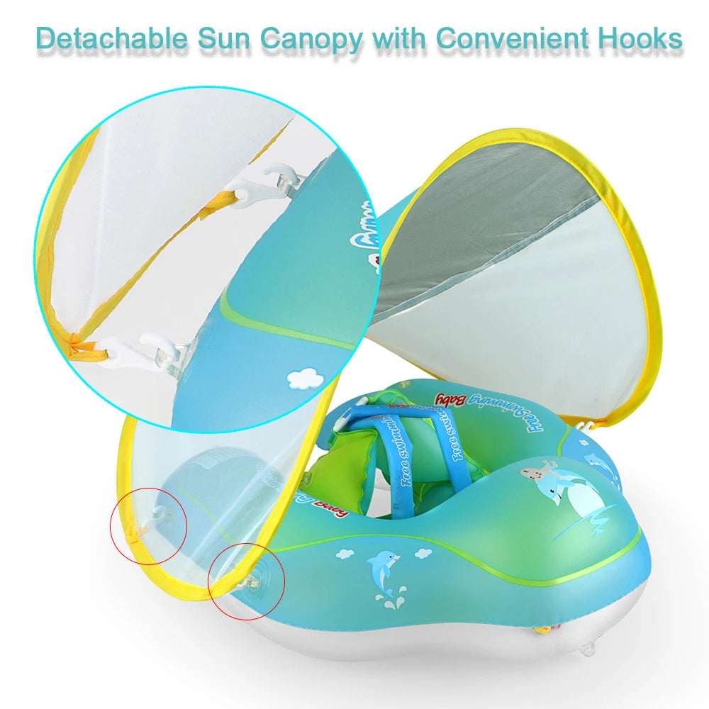 New Upgrades Inflatable Baby Swimming Ring with Removable Sun Canopy Floating Swimming Pool Swim Trainer Summer Bathing Toys