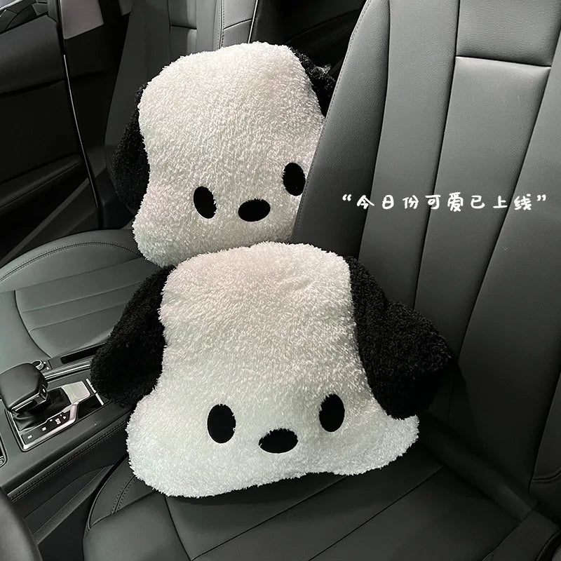 Plush Anime Cute Pochacco Car Waist Pillow Creative Car Headrest Neck Protection Pillow Soft Comfortable Auto White Dog Pillow