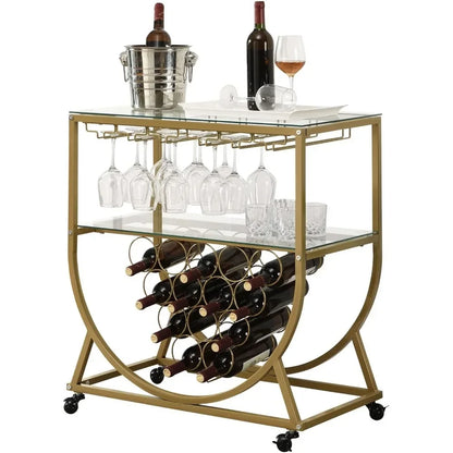 Kitchen Storage Glass Bar Cart Gold for The Home Wine Rack Bar Serving Cart on Wheels Stackable Wine Racks Bottle Holder Barware