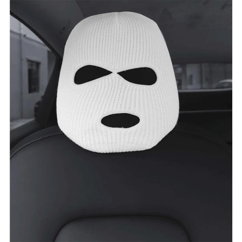 Funny Car Headrest Cover For Tesla Model 3/Y/S/X Seat Decoration Winter Cap Halloween Styling Balaclava 3Hole Mask Decals