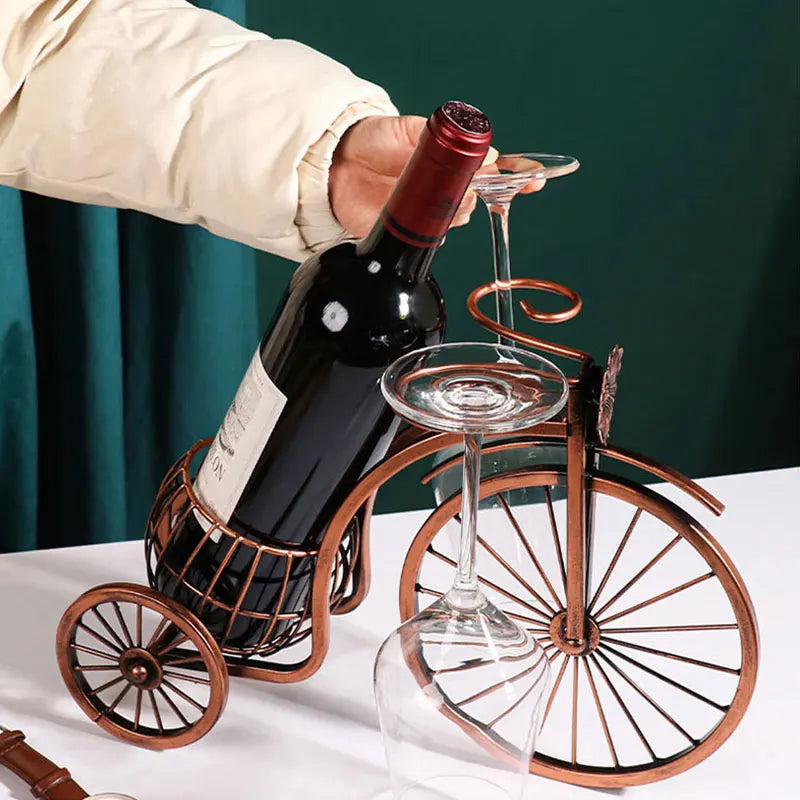 NUBECOM Retro Carriage Bike Wine Rack Hanging Wine Glass Holder Bar Dining Table Decor Wine Bottle Display Rack Wine Organizer