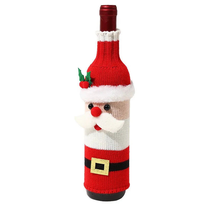 Christmas Wine Bottle Cover Set Santa Snowman Woven Wine Bottle Bags For Christmas Party Decorations For Home New Year Gifts