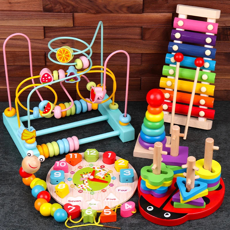 Montessori Wooden Rattles For Baby Crib Toys