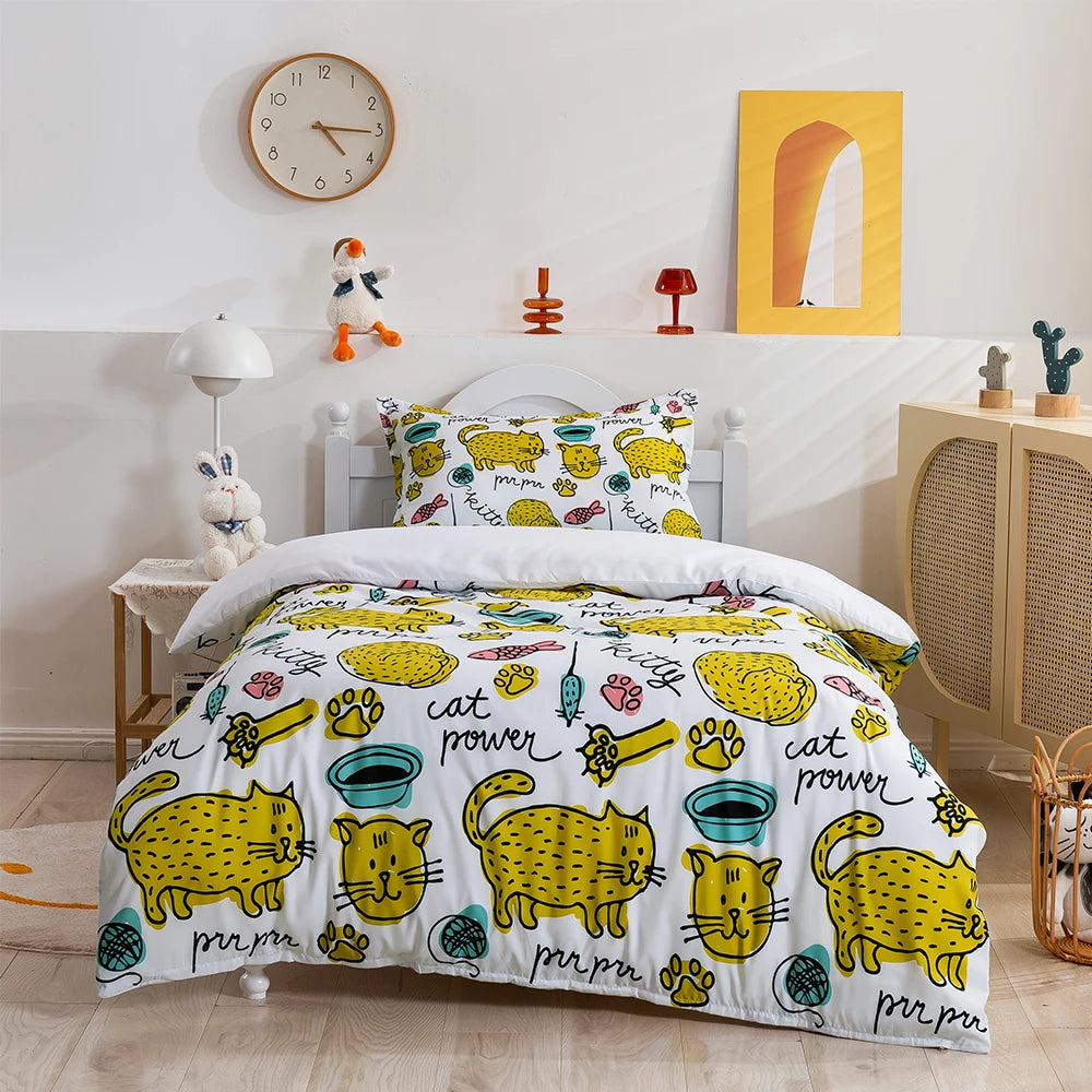 Cartoon Animals King Queen Duvet Cover Lion Giraffe Crocodile Bedding Set for Kids Boys Wildlife 2/3pcs Polyester Quilt Cover