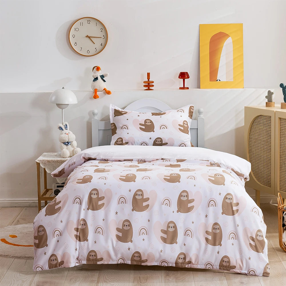 Cartoon Animals King Queen Duvet Cover Lion Giraffe Crocodile Bedding Set for Kids Boys Wildlife 2/3pcs Polyester Quilt Cover