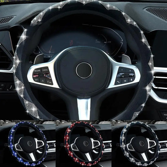 Bling Bling Diamond Rhinestones Car Steering Wheel Cover 37/38cm Auto Interior Accessories Women Case Car Styling Four Seasons