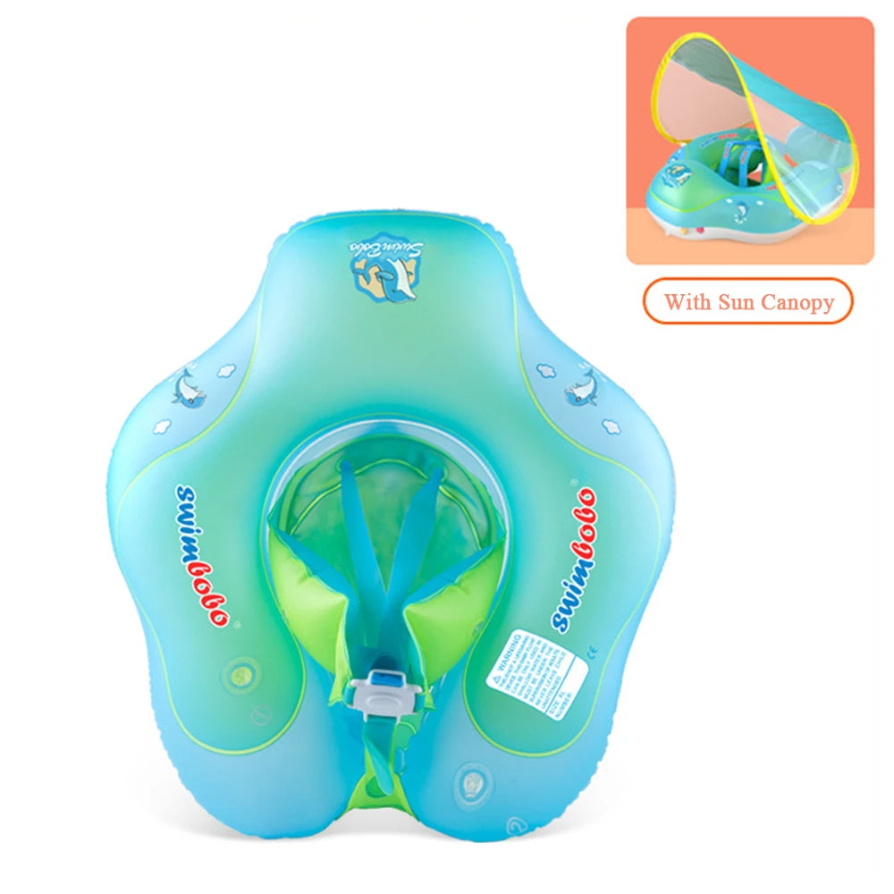 New Upgrades Inflatable Baby Swimming Ring with Removable Sun Canopy Floating Swimming Pool Swim Trainer Summer Bathing Toys