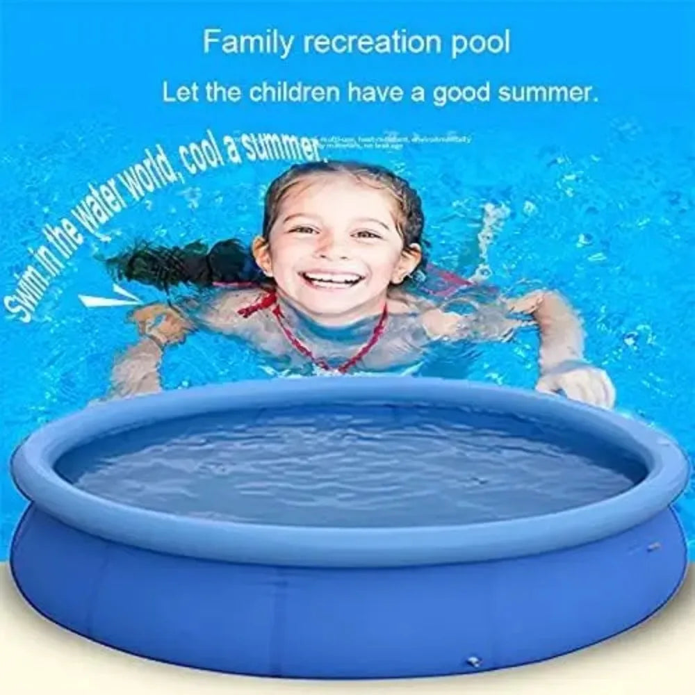 Inflatable Swimming Pool 12ft x 36in Outdoor Above Ground Round Air Top Ring Pools, for Adults,With Repair Patch,﻿ Blue