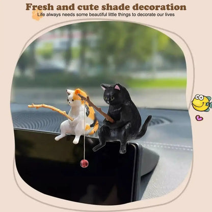 Cute Car Accessories Interior Fishing Cat Kawaii Funny Kitten Anime Decor Resin Toy Window Air Outlet Decorative Accessories