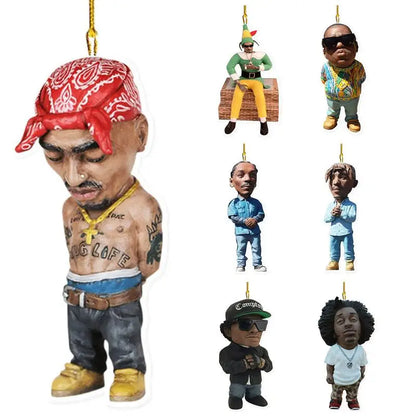 Car RearView Mirror 2D Pendant Car Interior Hanging Ornament Hip Hop Funny Rapper Mini Acrylic Decoration Room Office Doll Decor