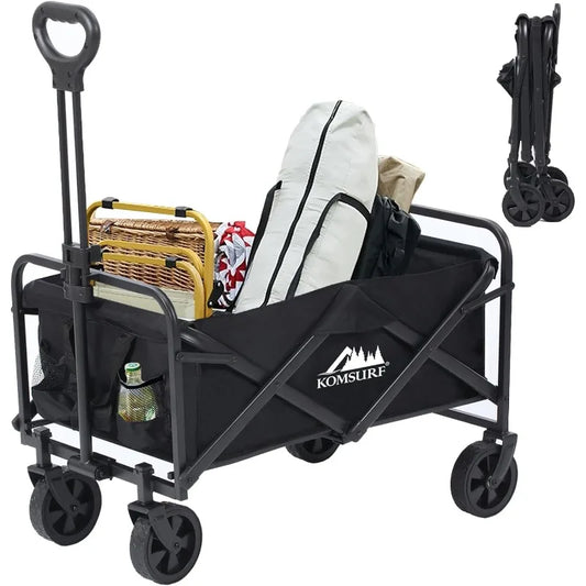 Foldable Utility Wagons Heavy Duty Folding Grocery Cart on Wheels, 200 lbs Capacity with Side Pockets for Garden, Shopping