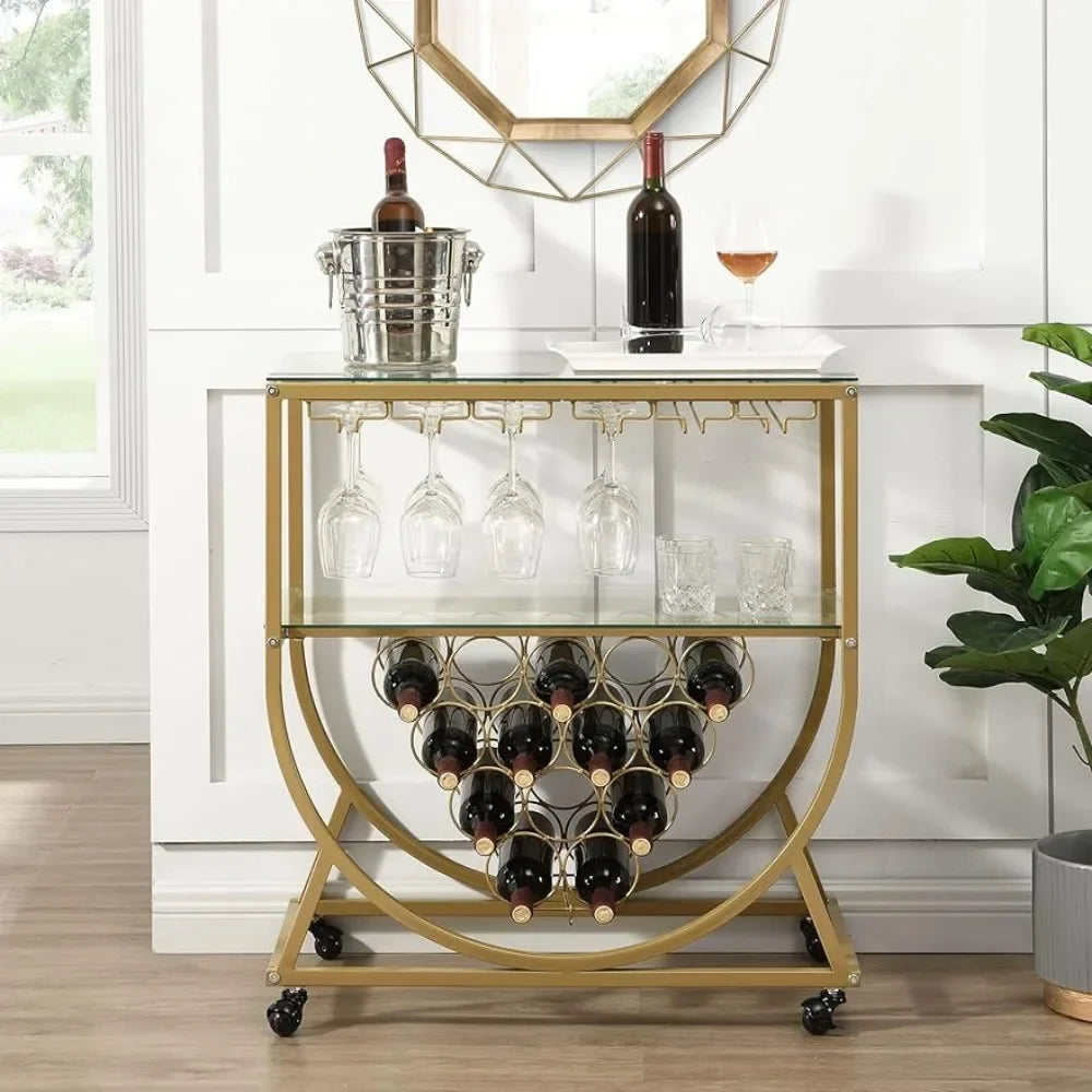 Kitchen Storage Glass Bar Cart Gold for The Home Wine Rack Bar Serving Cart on Wheels Stackable Wine Racks Bottle Holder Barware