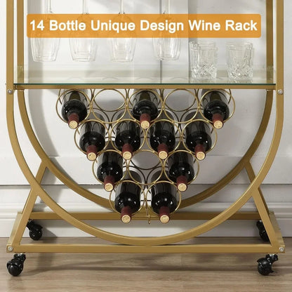 Kitchen Storage Glass Bar Cart Gold for The Home Wine Rack Bar Serving Cart on Wheels Stackable Wine Racks Bottle Holder Barware