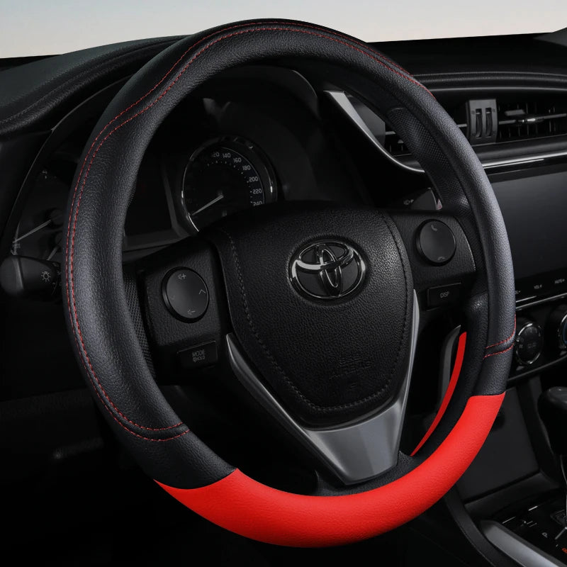 PU Leather Contrast Colour Car Steering Wheel Cover  Sweat Absorbent, Wear Resistant and Non-slip, Universal in All Seasons