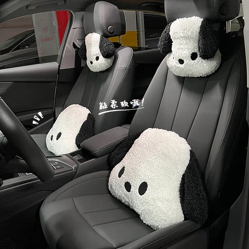 Plush Anime Cute Pochacco Car Waist Pillow Creative Car Headrest Neck Protection Pillow Soft Comfortable Auto White Dog Pillow