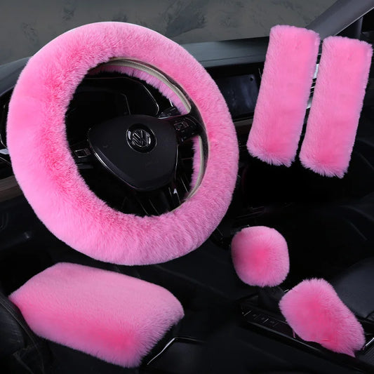 6PCS Plush Car Steering Wheel Cover Six Piece Set Plush Car Handle Cover No Inner Ring Elastic Handle Cover