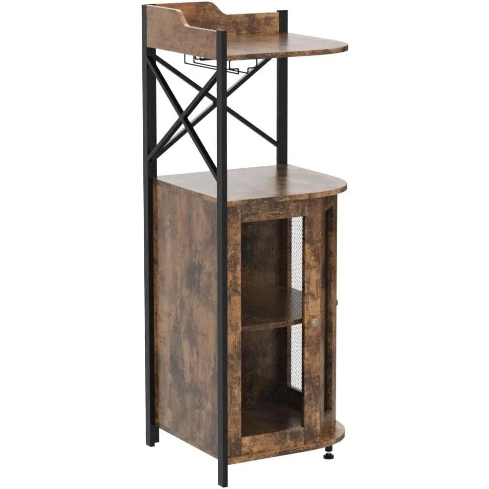 Corner Bar Cabinet With Glass Holder Wine Refrigerator Home Bar for Liquor and Wine Storage Rustic Brown freight Free