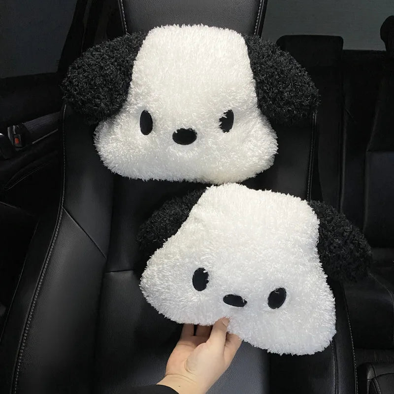 Plush Anime Cute Pochacco Car Waist Pillow Creative Car Headrest Neck Protection Pillow Soft Comfortable Auto White Dog Pillow