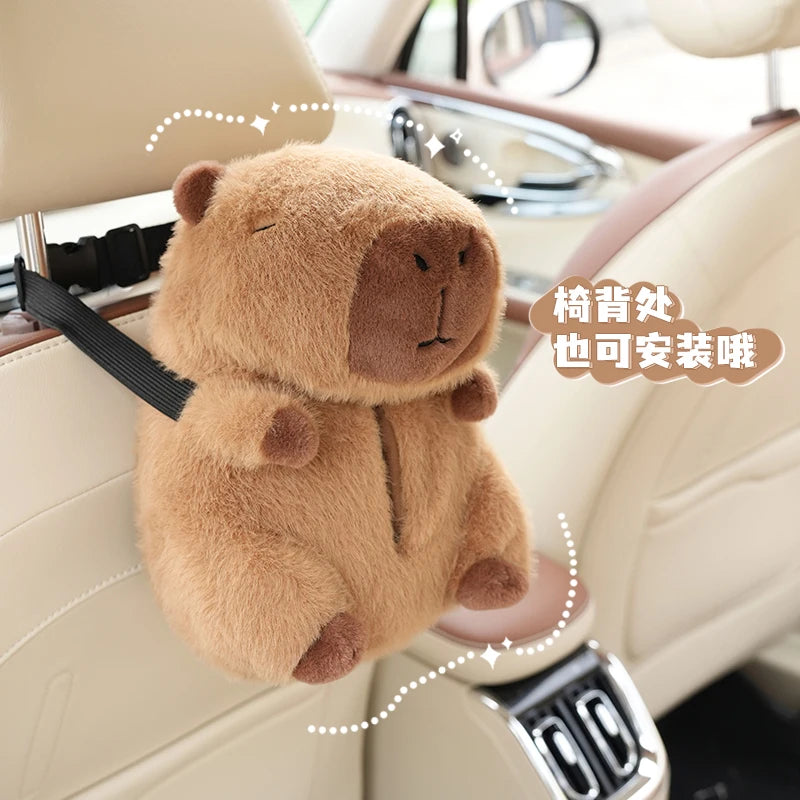 Car Tissue Boxes Capybara Plush accessories Car Backseat Hanging Tissue Bag Box Plush holder cover Auto Toys Interior Decoration