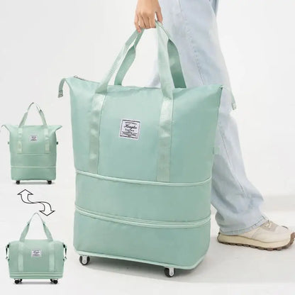 Women Heightable Extended Trolley with Wheel Detachable Double-layer Travel Luggage Nylon Suitcase Fitness Yoga Shoulser Bags