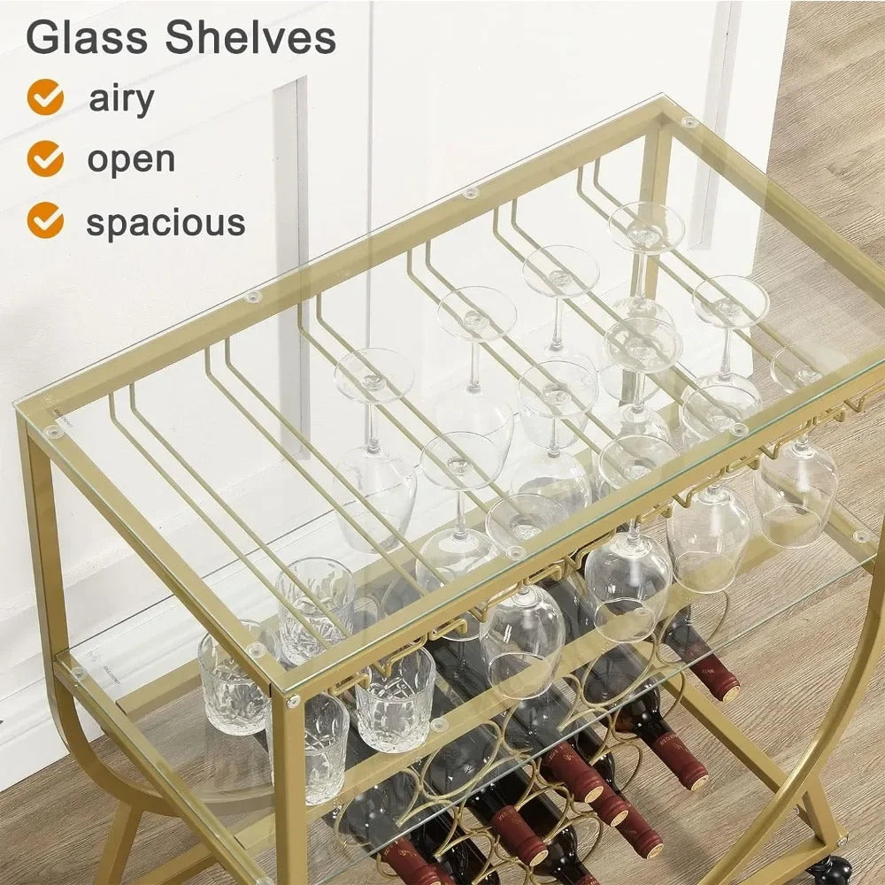 Kitchen Storage Glass Bar Cart Gold for The Home Wine Rack Bar Serving Cart on Wheels Stackable Wine Racks Bottle Holder Barware