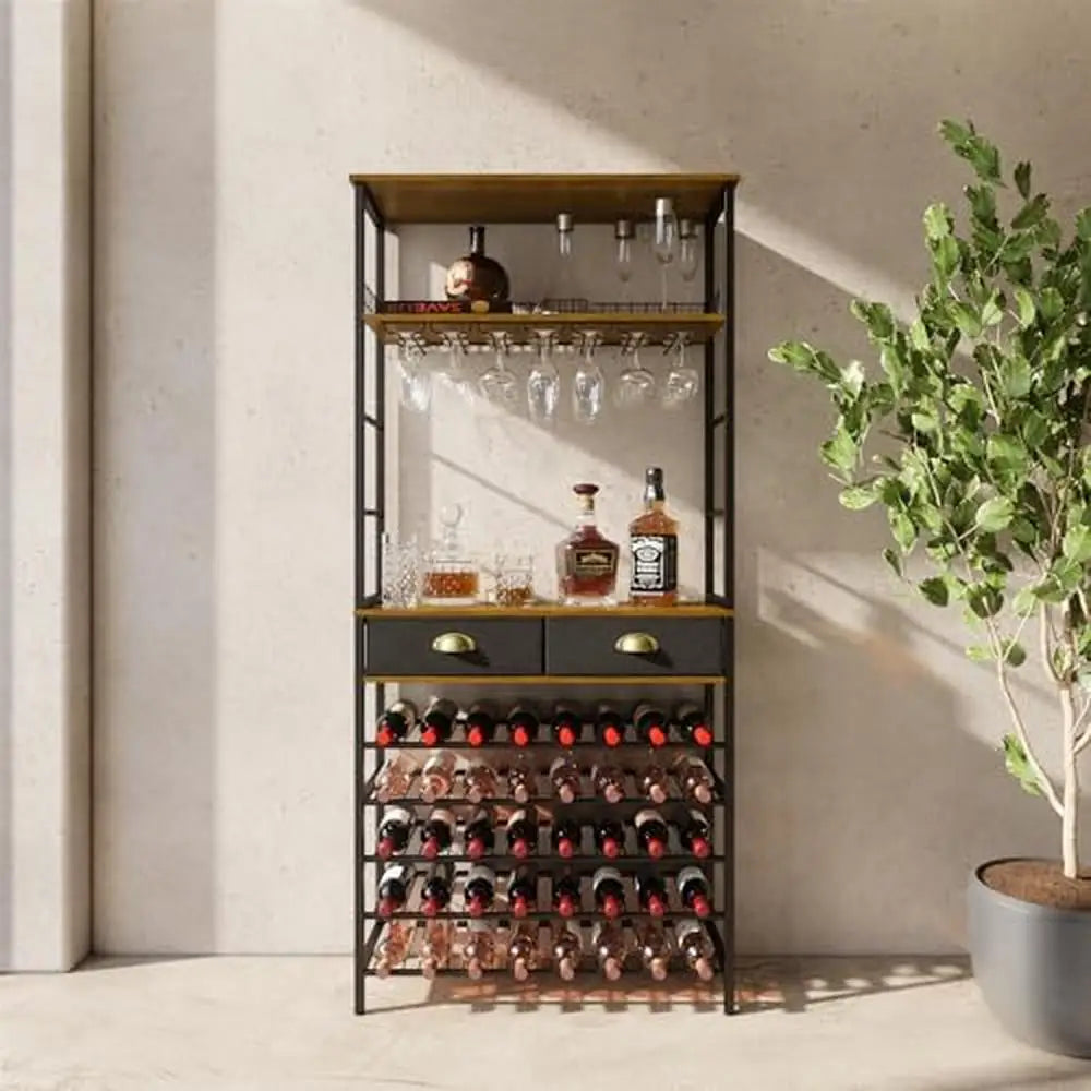 Wine Rack with  Glasses Holder Liquor Cabinet Bar Home Storage Drawers Shelves Floor Freestanding 40 Bottles 21