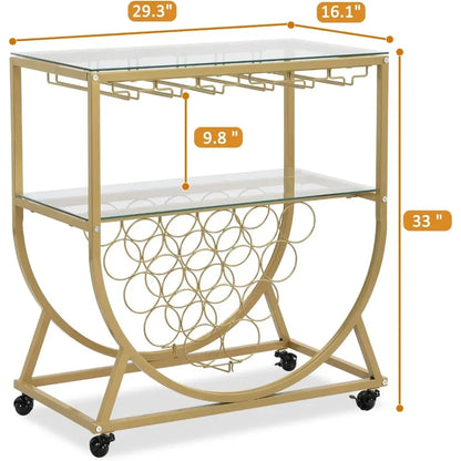 Kitchen Storage Glass Bar Cart Gold for The Home Wine Rack Bar Serving Cart on Wheels Stackable Wine Racks Bottle Holder Barware