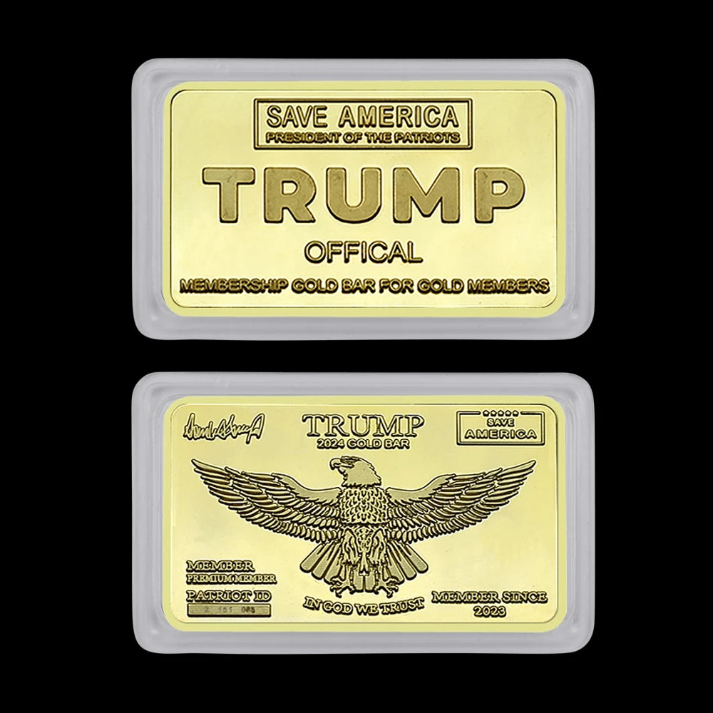 Official Trump 2024 Crad Gold Bar Style Challenge Medal Save America with Signature and Unique Number Collectibles