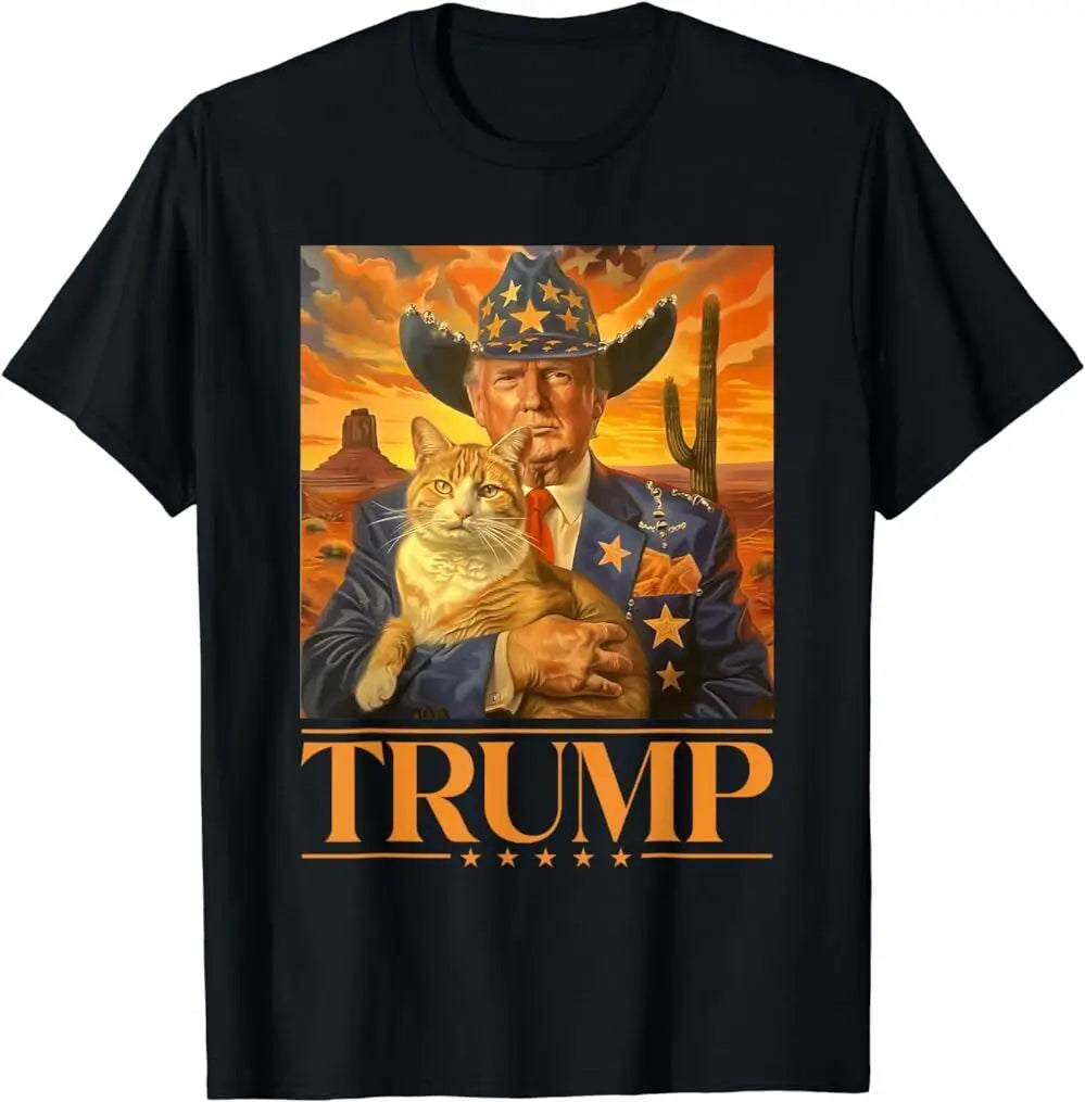 Trump 2024 And Cat Western Cowboy Patriotic 4th of July T-Shirt, Unisex Tee