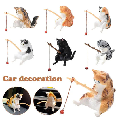 Cute Car Accessories Interior Fishing Cat Kawaii Funny Kitten Anime Decor Resin Toy Window Air Outlet Decorative Accessories