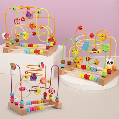 Big Montessori Wooden Toys Kids Circles Bead Wire Maze Roller Coaster Toddler Early Educational Puzzles Toy for Children infant