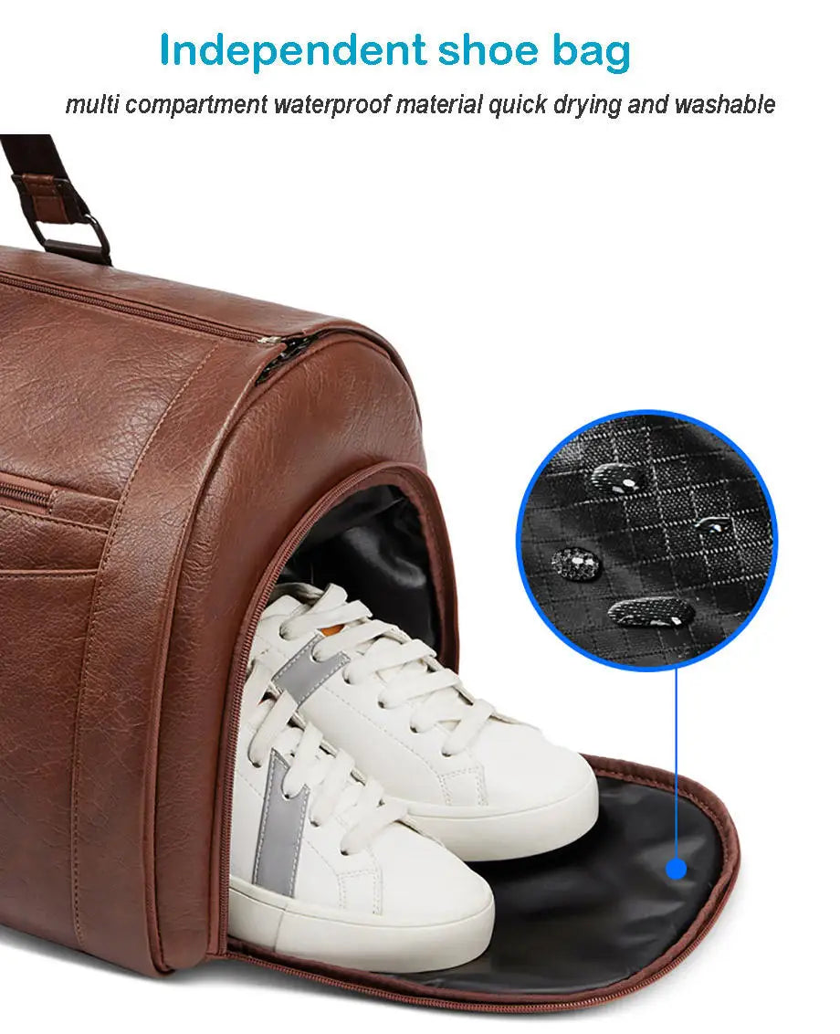 Leather Foldable Duffle Bag Suit Travel Bag Waterproof  Extra Large Weekend Bag Portable  Flight Bag with Shoe for Men Women