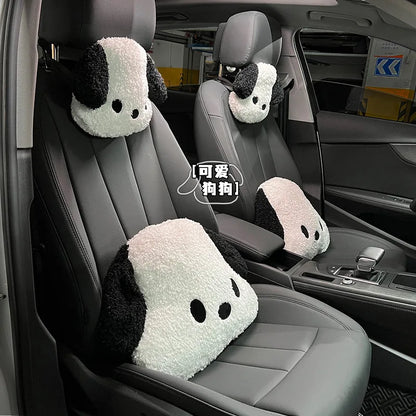 Plush Anime Cute Pochacco Car Waist Pillow Creative Car Headrest Neck Protection Pillow Soft Comfortable Auto White Dog Pillow