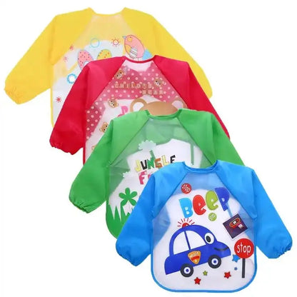 Children Feeding Smock Bib Burp Painting Drawing Soft Toddler Clothing Bandana Bibs Cute Baby Bibs Waterproof Long Sleeve Apron